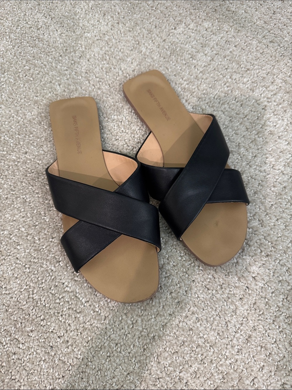 Sam’s Fifth Avenue Black Crisscross Slide Sandals